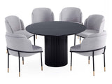 7-Piece Hathaway 59.05 Round Dining Set in Black with 6 Flor Dining Chairs in Grey by Manhattan Comfort at Eve Furniture