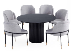 7-Piece Hathaway 59.05 Round Dining Set in Black with 6 Flor Dining Chairs in Grey by Manhattan Comfort at Eve Furniture