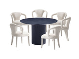 7-Piece Hathaway 59.05 Round Dining Set in Black with 6 Flor Dining Chairs in Ivory by Manhattan Comfort at Eve Furniture