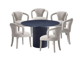 7-Piece Hathaway 59.05 Round Dining Set in Black with 6 Flor Dining Chairs in Silver Lining by Manhattan Comfort at Eve Furniture