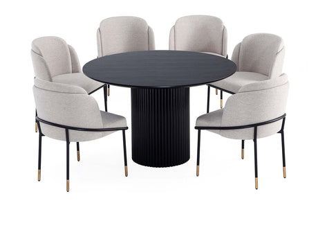 7-Piece Hathaway 59.05 Round Dining Set in Black with 6 Flor Dining Chairs in Wheat by Manhattan Comfort at Eve Furniture