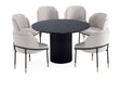 7-Piece Hathaway 59.05 Round Dining Set in Black with 6 Flor Dining Chairs in Wheat by Manhattan Comfort at Eve Furniture