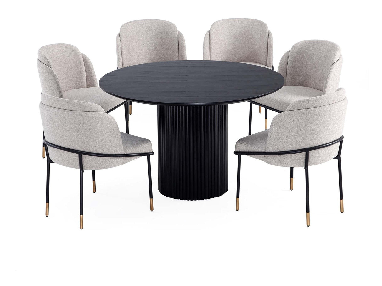 7-Piece Hathaway 59.05 Round Dining Set in Black with 6 Flor Dining Chairs in Wheat by Manhattan Comfort at Eve Furniture