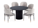 7-Piece Hathaway 59.05 Round Dining Set in Black with 6 Flor Dining Chairs in Wheat by Manhattan Comfort at Eve Furniture