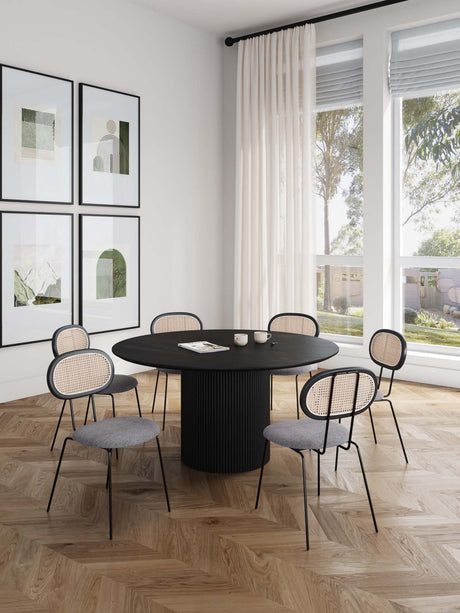7-Piece Hathaway 59.05 Round Dining Set in Black with 6 Jardin Dining Chairs by Manhattan Comfort at Eve Furniture