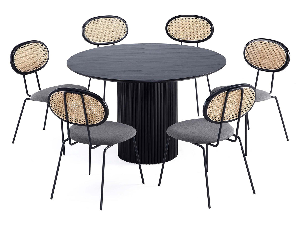 7-Piece Hathaway 59.05 Round Dining Set in Black with 6 Jardin Dining Chairs by Manhattan Comfort at Eve Furniture