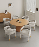 7-Piece Hathaway 59.05 Round Dining Set in Natural with 6 Aspen Dining Chairs in Silver Lining by Manhattan Comfort at Eve Furniture