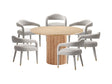7-Piece Hathaway 59.05 Round Dining Set in Natural with 6 Aspen Dining Chairs in Silver Lining by Manhattan Comfort at Eve Furniture