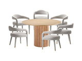 7-Piece Hathaway 59.05 Round Dining Set in Natural with 6 Aspen Dining Chairs in Silver Lining by Manhattan Comfort at Eve Furniture