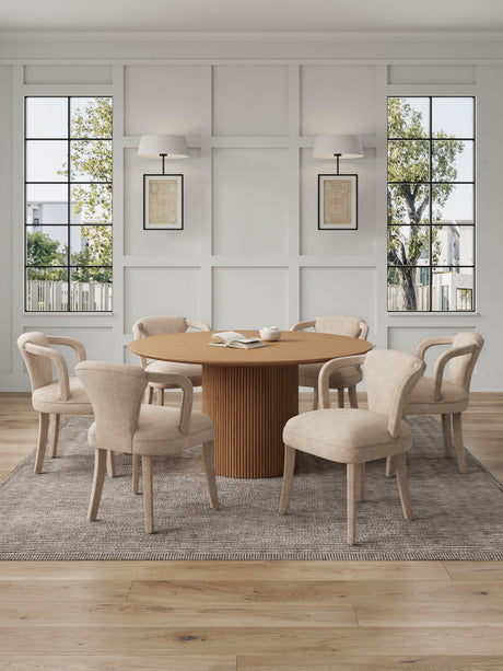 7-Piece Hathaway 59.05 Round Dining Set in Natural with 6 Flor Dining Chairs in Grey by Manhattan Comfort at Eve Furniture