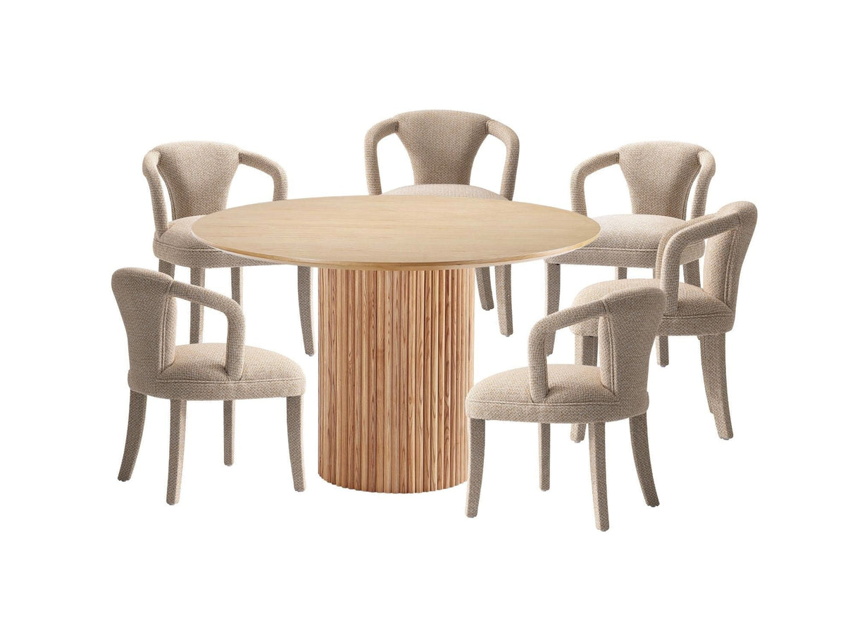 7-Piece Hathaway 59.05 Round Dining Set in Natural with 6 Flor Dining Chairs in Grey by Manhattan Comfort at Eve Furniture