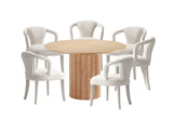 7-Piece Hathaway 59.05 Round Dining Set in Natural with 6 Flor Dining Chairs in Ivory by Manhattan Comfort at Eve Furniture