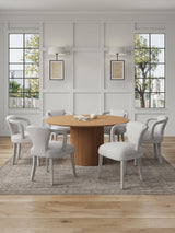 7-Piece Hathaway 59.05 Round Dining Set in Natural with 6 Flor Dining Chairs in Silver Lining by Manhattan Comfort at Eve Furniture