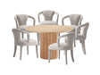 7-Piece Hathaway 59.05 Round Dining Set in Natural with 6 Flor Dining Chairs in Silver Lining by Manhattan Comfort at Eve Furniture