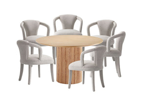 7-Piece Hathaway 59.05 Round Dining Set in Natural with 6 Flor Dining Chairs in Silver Lining by Manhattan Comfort at Eve Furniture