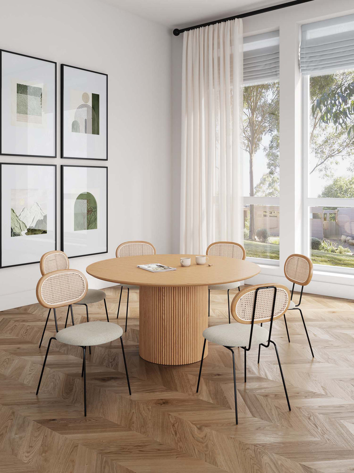 7-Piece Hathaway 59.05 Round Dining Set in Nature with 6 Jardin Dining Chairs by Manhattan Comfort at Eve Furniture