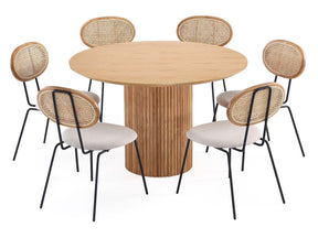 7-Piece Hathaway 59.05 Round Dining Set in Nature with 6 Jardin Dining Chairs by Manhattan Comfort at Eve Furniture