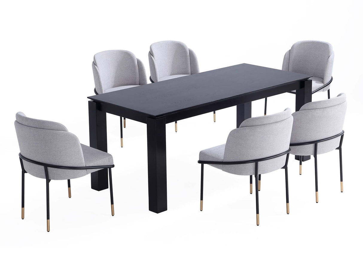 7-Piece Rockaway 70.86 Dining Set in Black with 6 Flor Dining Chairs in Grey by Manhattan Comfort at Eve Furniture