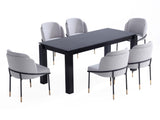 7-Piece Rockaway 70.86 Dining Set in Black with 6 Flor Dining Chairs in Grey by Manhattan Comfort at Eve Furniture