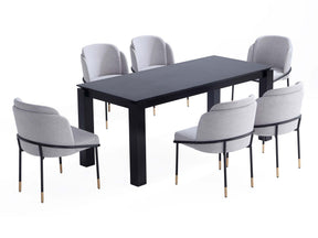 7-Piece Rockaway 70.86 Dining Set in Black with 6 Flor Dining Chairs in Grey by Manhattan Comfort at Eve Furniture