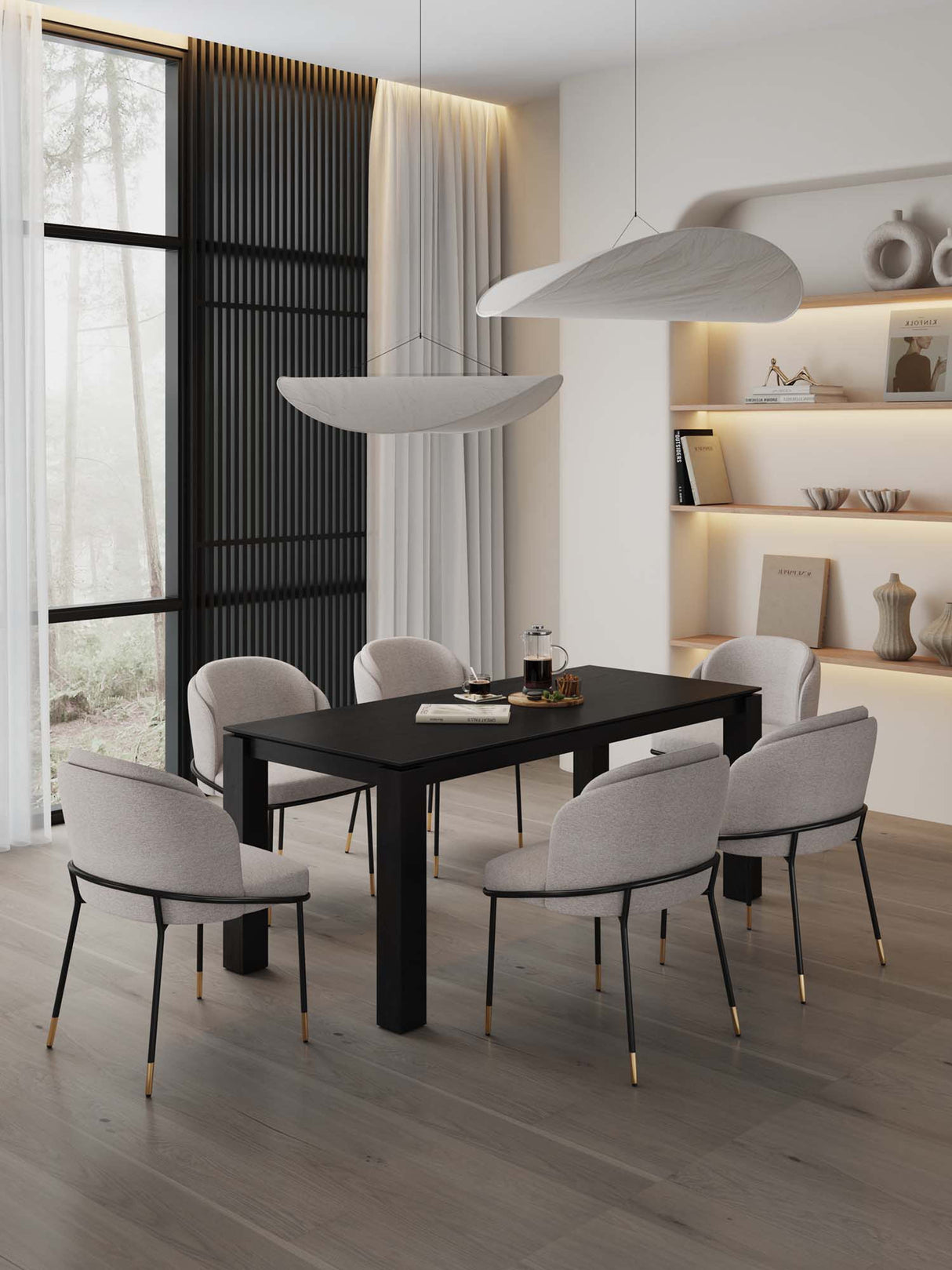 7-Piece Rockaway 70.86 Dining Set in Black with 6 Flor Dining Chairs in Wheat by Manhattan Comfort at Eve Furniture