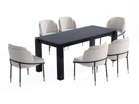 7-Piece Rockaway 70.86 Dining Set in Black with 6 Flor Dining Chairs in Wheat by Manhattan Comfort at Eve Furniture