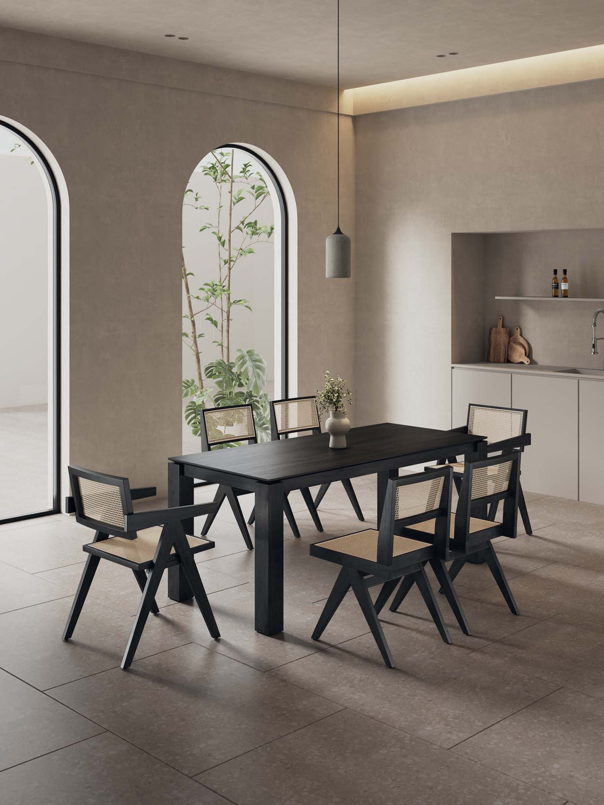 7-Piece Rockaway 70.86 Dining Set in Black with 6 Hamlet Side and Arm Chairs by Manhattan Comfort at Eve Furniture