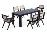7-Piece Rockaway 70.86 Dining Set in Black with 6 Hamlet Side and Arm Chairs by Manhattan Comfort at Eve Furniture