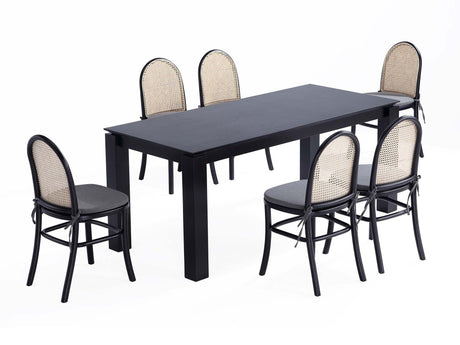 7-Piece Rockaway 70.86 Dining Set in Black with 6 Paragon 1.0 Dining Chairs by Manhattan Comfort at Eve Furniture