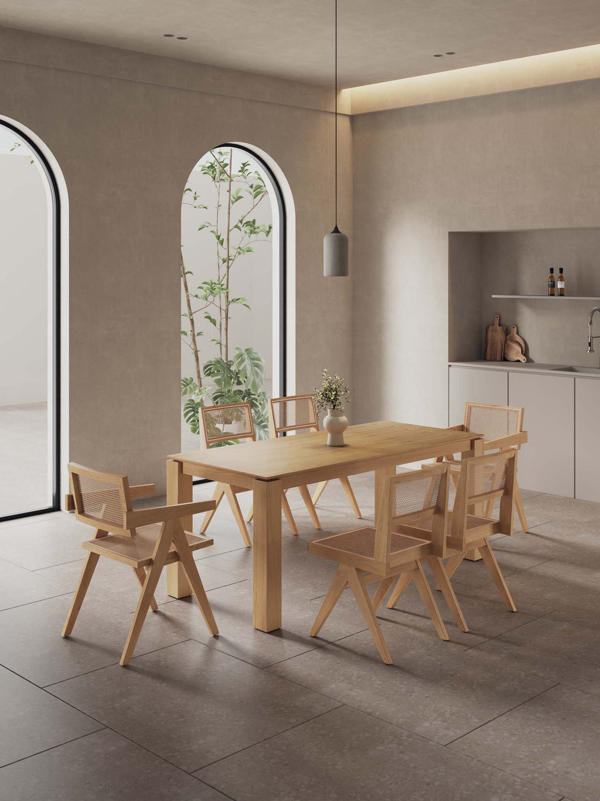 7-Piece Rockaway 70.86 Dining Set in Nature with 6 Hamlet Side and Arm Chairs by Manhattan Comfort at Eve Furniture