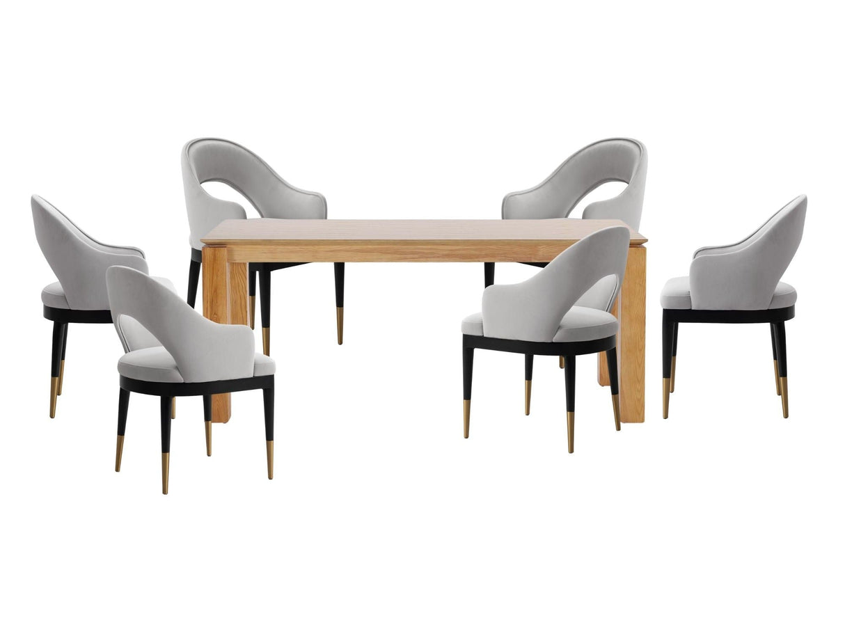 7-Piece Rockaway 70.86 Dining Set with 6 Carrington Chairs in Natural and Light Grey by Manhattan Comfort at Eve Furniture