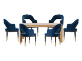 7-Piece Rockaway 70.86 Dining Set with 6 Carrington Chairs in Natural and Midnight Blue by Manhattan Comfort at Eve Furniture