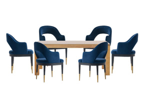 7-Piece Rockaway 70.86 Dining Set with 6 Carrington Chairs in Natural and Midnight Blue by Manhattan Comfort at Eve Furniture