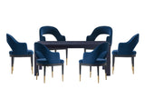 7-PieceRockaway 70.86 Dining Set with 6 Carrington Chairs in Black and Midnight Blue by Manhattan Comfort at Eve Furniture