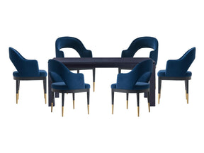 7-PieceRockaway 70.86 Dining Set with 6 Carrington Chairs in Black and Midnight Blue by Manhattan Comfort at Eve Furniture