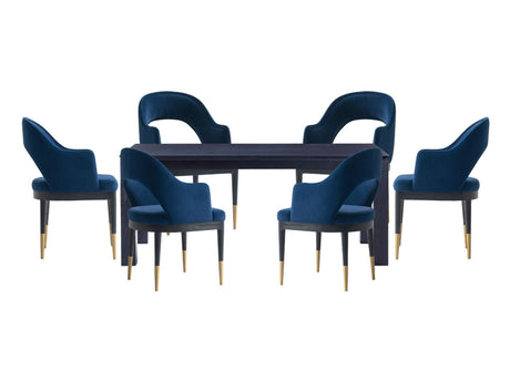 7-PieceRockaway 70.86 Dining Set with 6 Carrington Chairs in Black and Midnight Blue by Manhattan Comfort at Eve Furniture