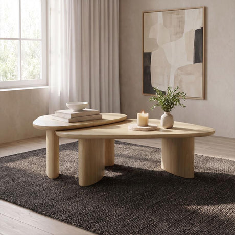 Arjona Honey Oak 2-Piece Triangular Nesting Coffee Table Set by Coaster at Eve Furniture