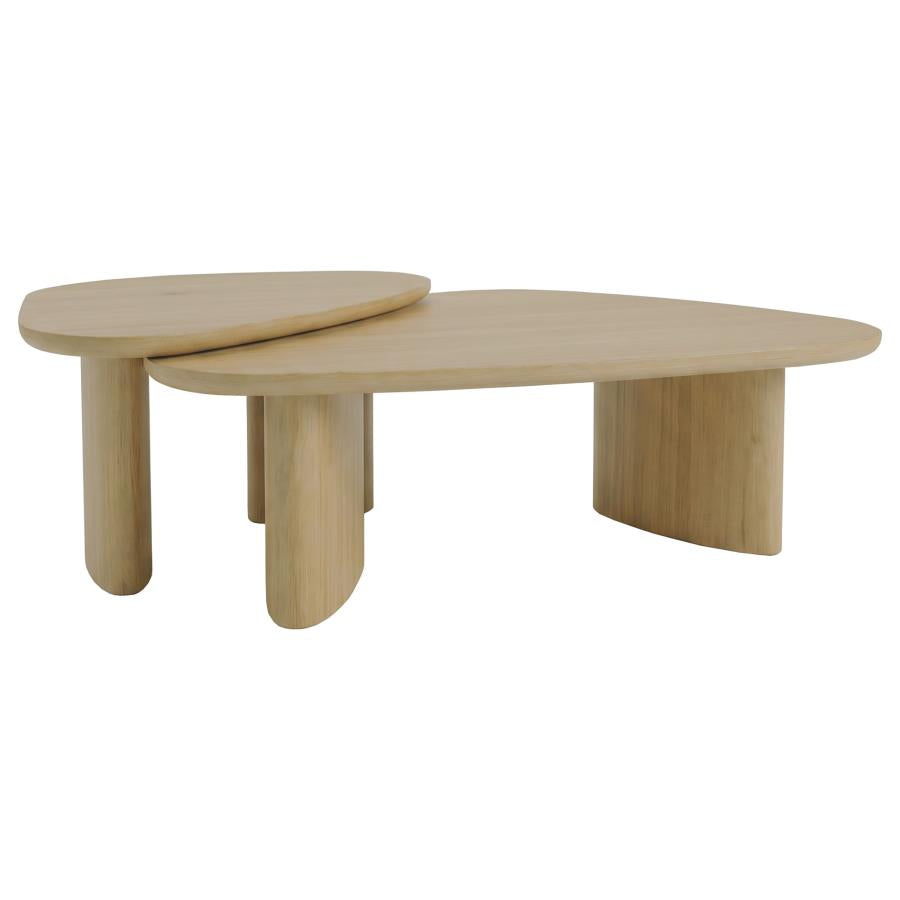 Arjona Honey Oak 2-Piece Triangular Nesting Coffee Table Set by Coaster at Eve Furniture