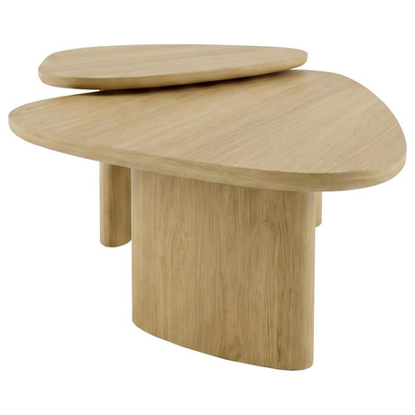 Arjona Honey Oak 2-Piece Triangular Nesting Coffee Table Set by Coaster at Eve Furniture