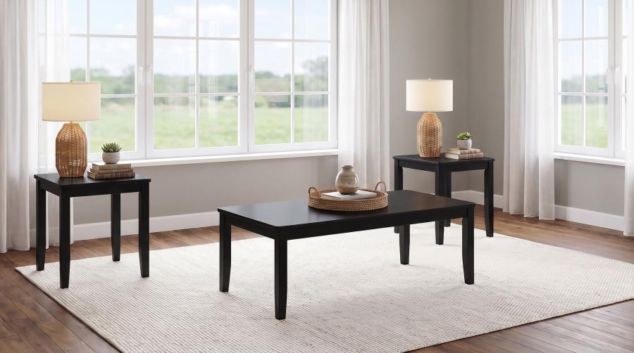 Holmes Black 3-Piece Square-Edge Coffee Table Set by Coaster at Eve Furniture