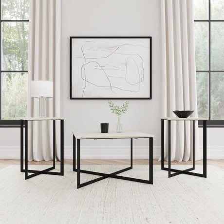 Tobin White and Black 3-Piece Marble Top Coffee and End Table Set by Coaster at Eve Furniture