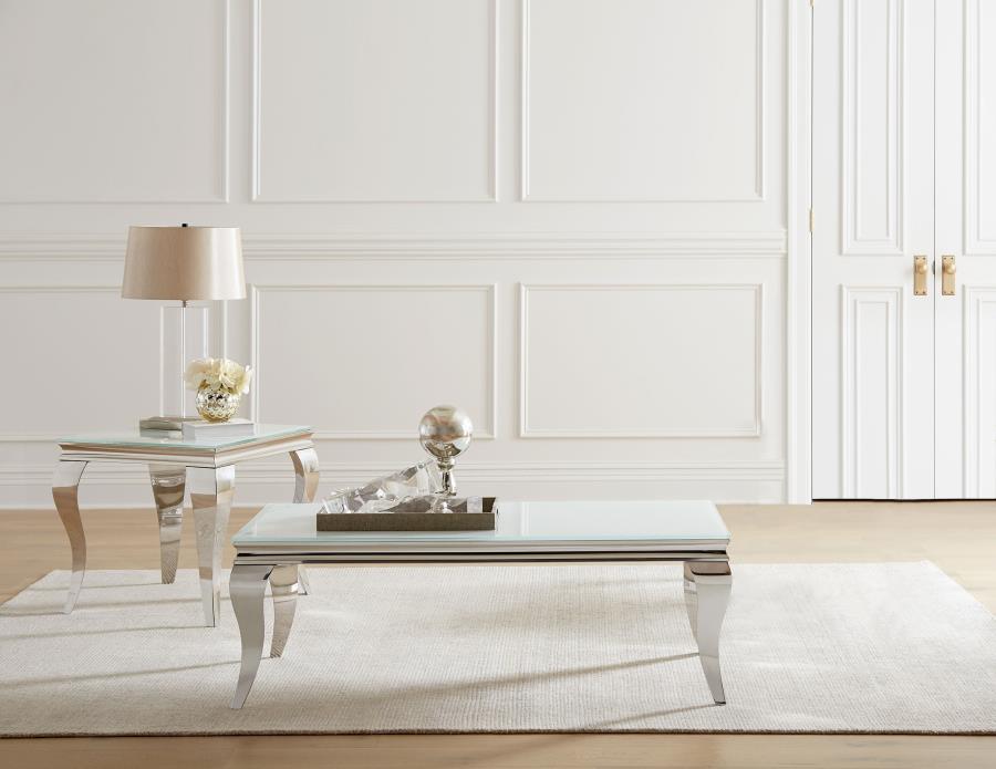 Carone White 2-Piece Glass Top Coffee and End Table Set by Coaster at Eve Furniture