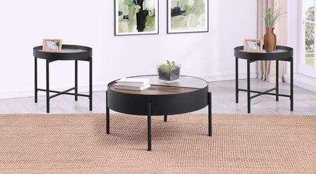 Ozella Sandy Black 3-Piece Round Coffee and End Table Set by Coaster at Eve Furniture