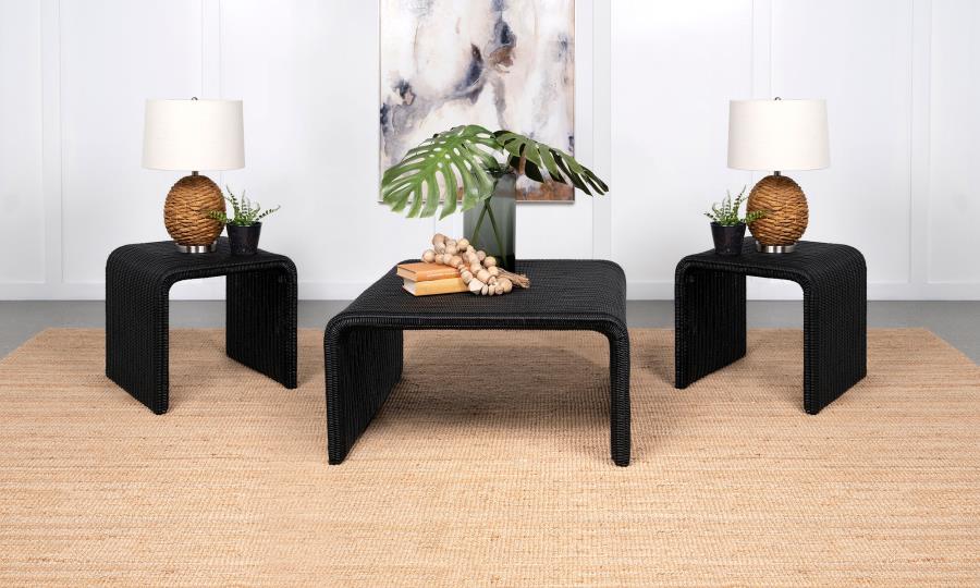 Cahya Black 3-Piece Rattan Coffee and End Table Set by Coaster at Eve Furniture