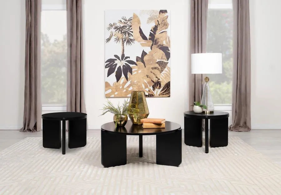 Cordova Black 3-Piece Solid Wood Coffee and End Table Set by Coaster at Eve Furniture