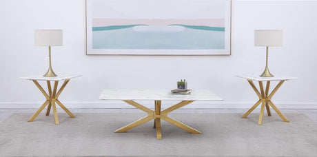 Visalia White and Gold 3-Piece Faux Marble Coffee and End Table Set by Coaster at Eve Furniture