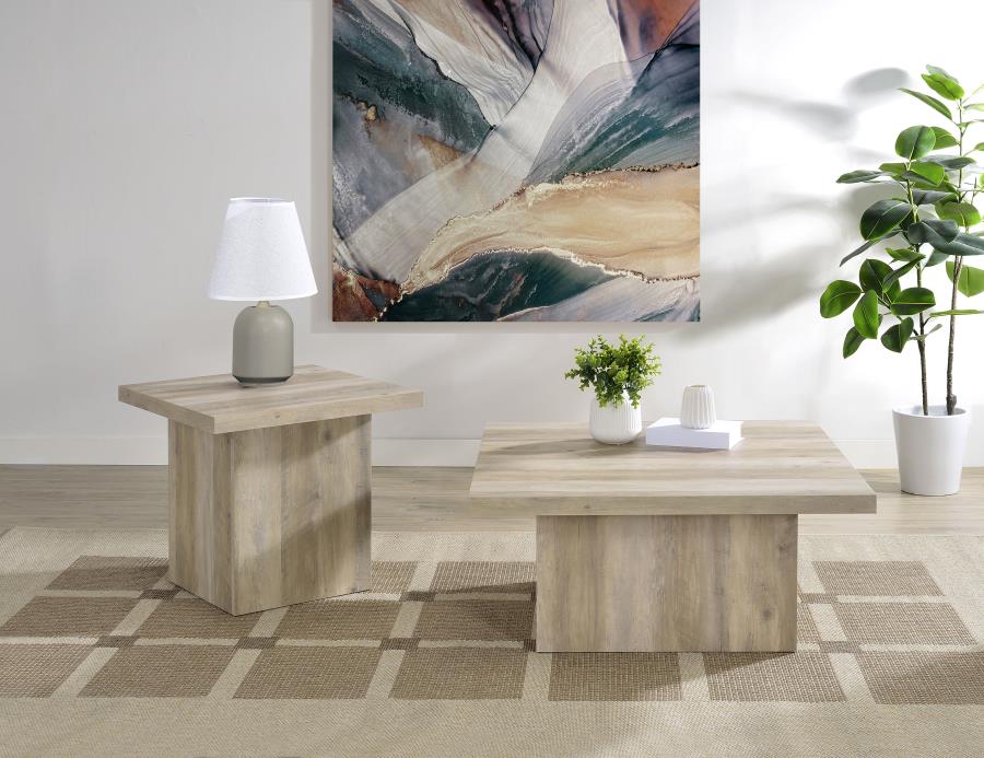 Devar Distressed Pine 2-Piece Square Occasional Table Set