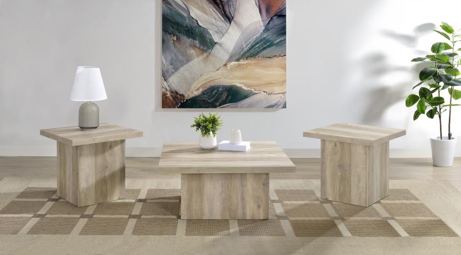 Devar Distressed Pine 3-Piece Square Occasional Table Set