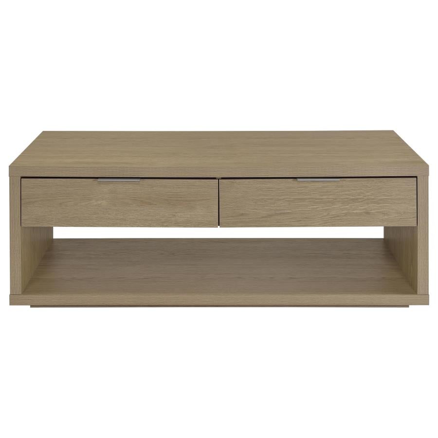 Ingram Latte 2-Drawer Rectangular Coffee Table with Open Shelf by Coaster at Eve Furniture