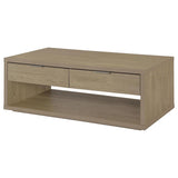 Ingram Latte 2-Drawer Rectangular Coffee Table with Open Shelf by Coaster at Eve Furniture